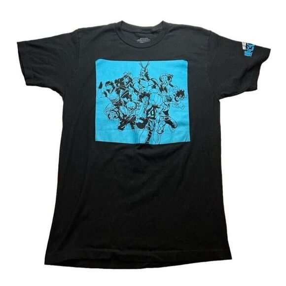 My Hero Academia Graphic T-Shirt Adult Size M Black w Blue Print Front and Back - Picture 1 of 7